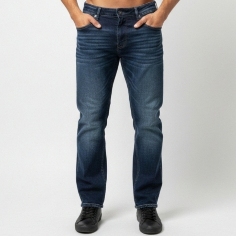 BKE Demin Derek Bootleg Jeans Mens 36 Short Dark Wash Bleach Washed